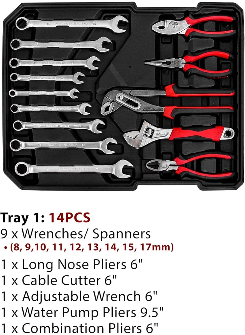 دينكس طقم أدوات احترافي مكون من 187 قطعة مع حقيبة بعجلات، أدوات يدوية، أدوات سيارات للإصلاحات وورش العمل، للميكانيكيين وعمال البناء والاستخدام المنزلي - Image 3